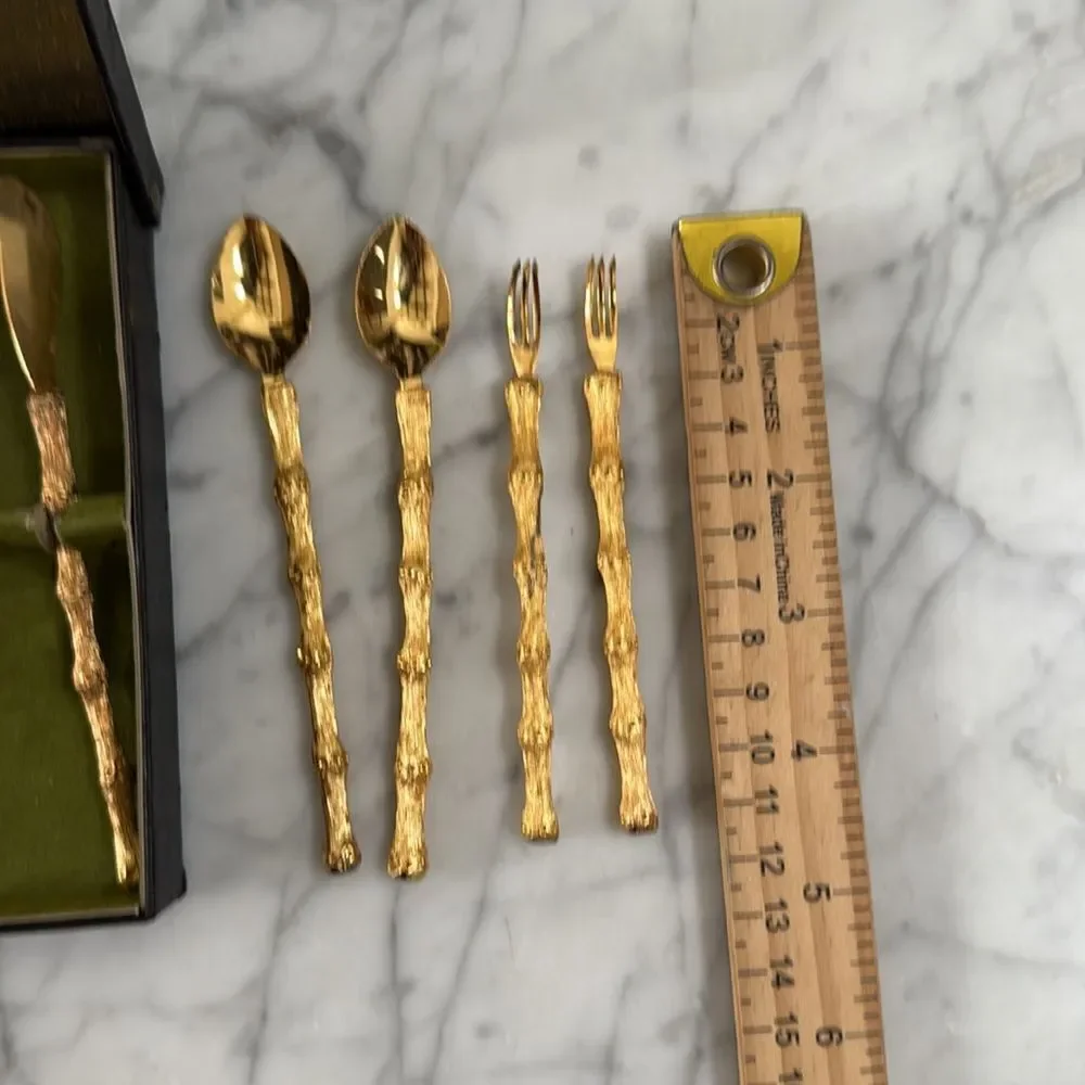 1950s Gold 24K Plated H'ordourvers Appetizer Cocktail Forks- Set of 10